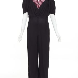 Women's Prada pink sable pink jacquard wool knit pleated jumpsuit