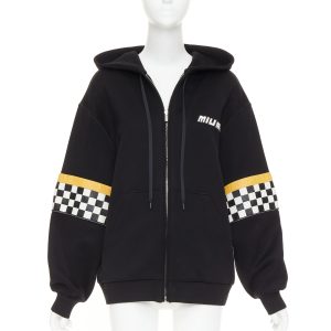 Women's Miu Miu black cotton checkerboard woven leather race hoodie