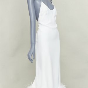 Women's Miu Miu Bridal white viscose stretch cady feather hem slip dress
