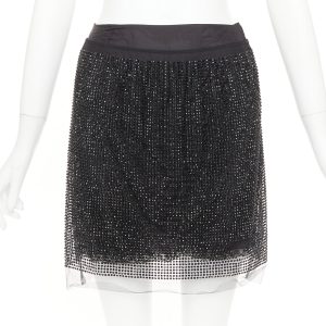 Women's Prada black crystal strass embellished tulle mesh lace mini skirt