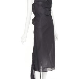 Women's Prada black crinkled Re-Nylon crepe rosette draped slip gown