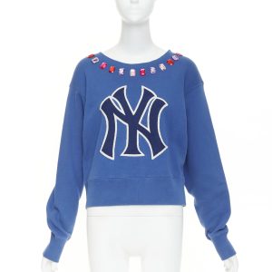 Women's Gucci MLB New York Yankees blue cotton jeweled sweatshirt