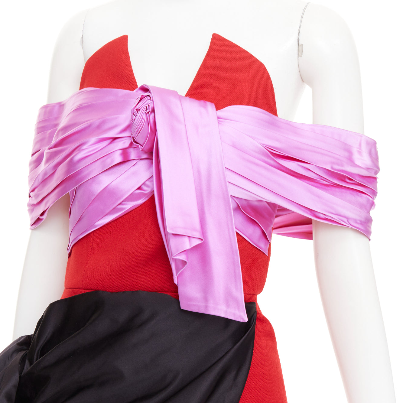 Women's Prada red pink black virgin wool satin sash bustier dress - Image 2