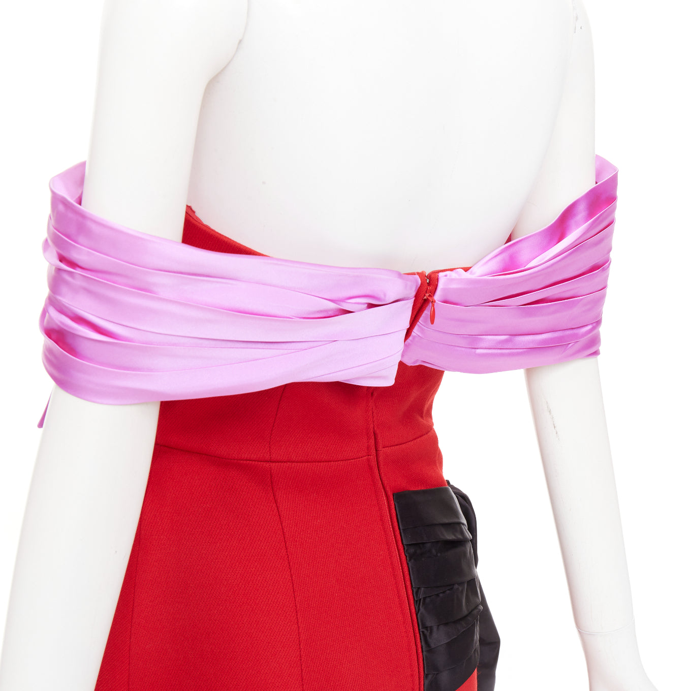 Women's Prada red pink black virgin wool satin sash bustier dress - Image 8