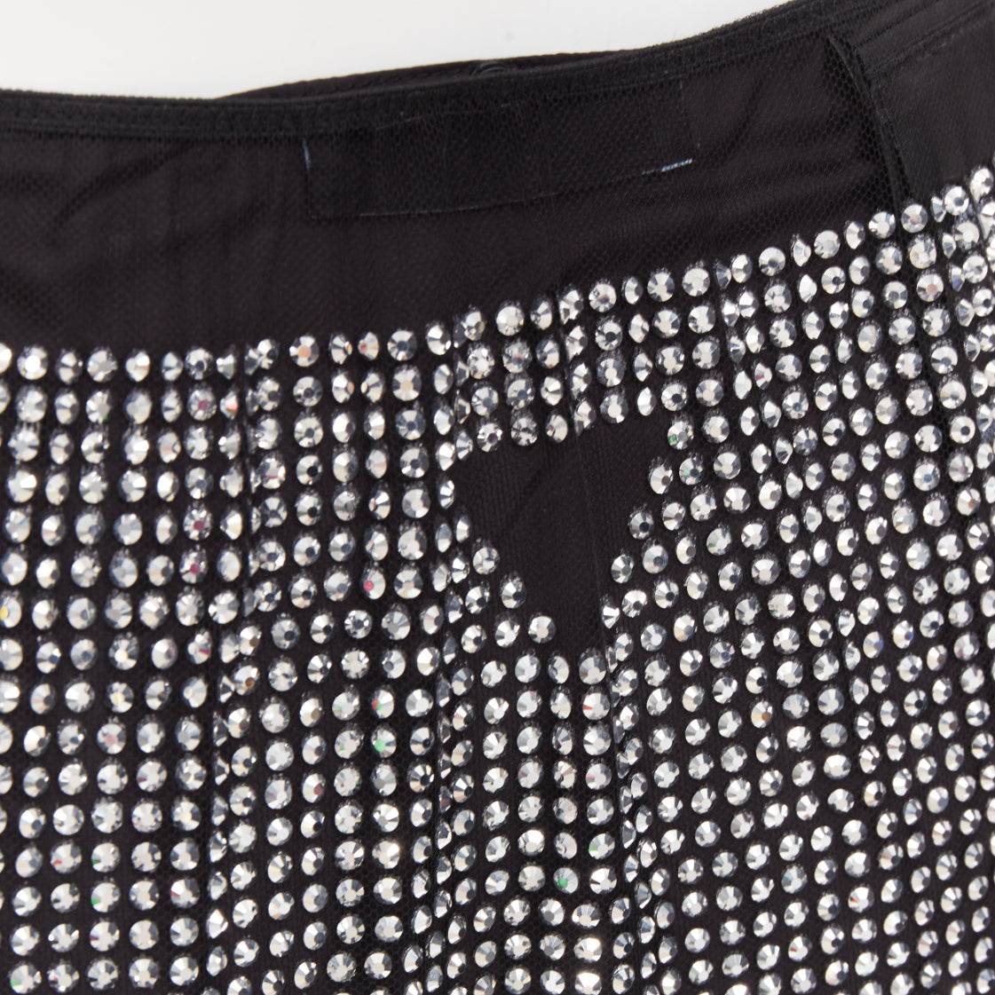 Women's Prada silver crystal black mesh triangle cut out lace knee skirt - Image 2