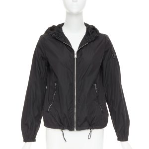 Women's Prada Re-Nylon black silver triangle logo hooded windbreaker