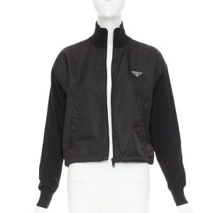 Women's Prada Re-Nylon virgin wool triangle logo zip jacket