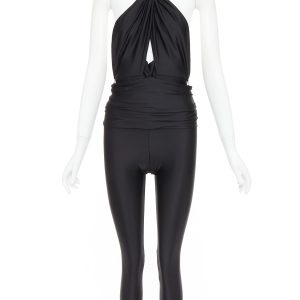 Women's Saint Laurent black gold brooch halter cutout jumpsuit