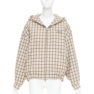 Women's Miu Miu cocoa brown check logo hooded blouson jacket