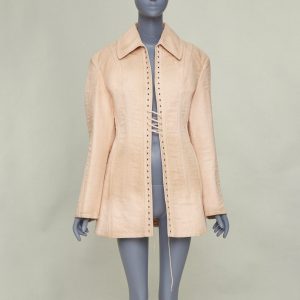 Women's Prada Opal Slub pink distressed canvas lace up corset jacket