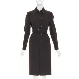 Women's Prada minimal black technical single breasted belted trench coat
