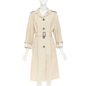 Women's Prada beige cotton pinstriped lined belted trench coat