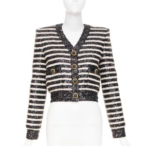 Women's Balmain stripe sequined evening blazer jacket