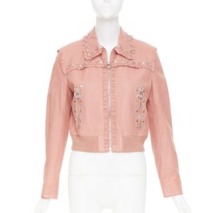 Women's Miu Miu crystal trim lambskin leather jacket
