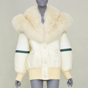 Women's Miu Miu fur collar striped puffer jacket