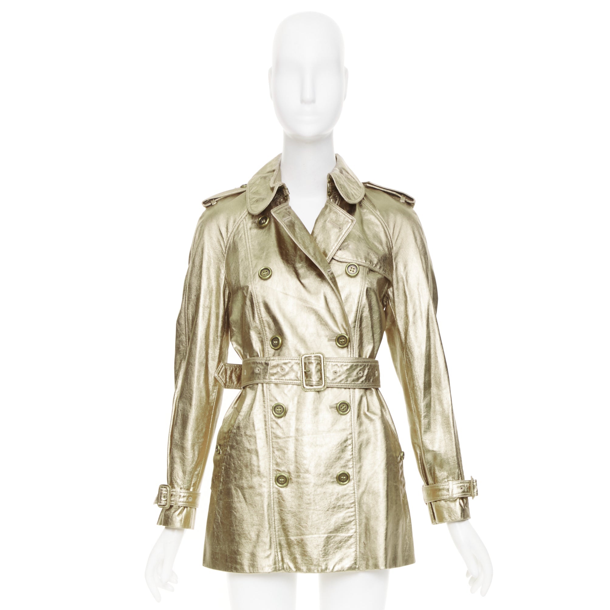 Women's Burberry metallic gold lambskin trench coat - Image 10