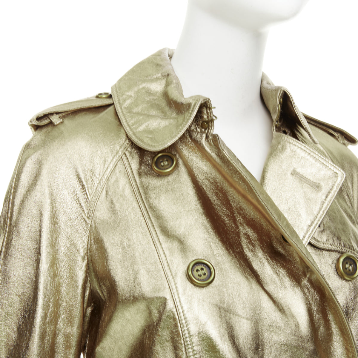 Women's Burberry metallic gold lambskin trench coat - Image 2