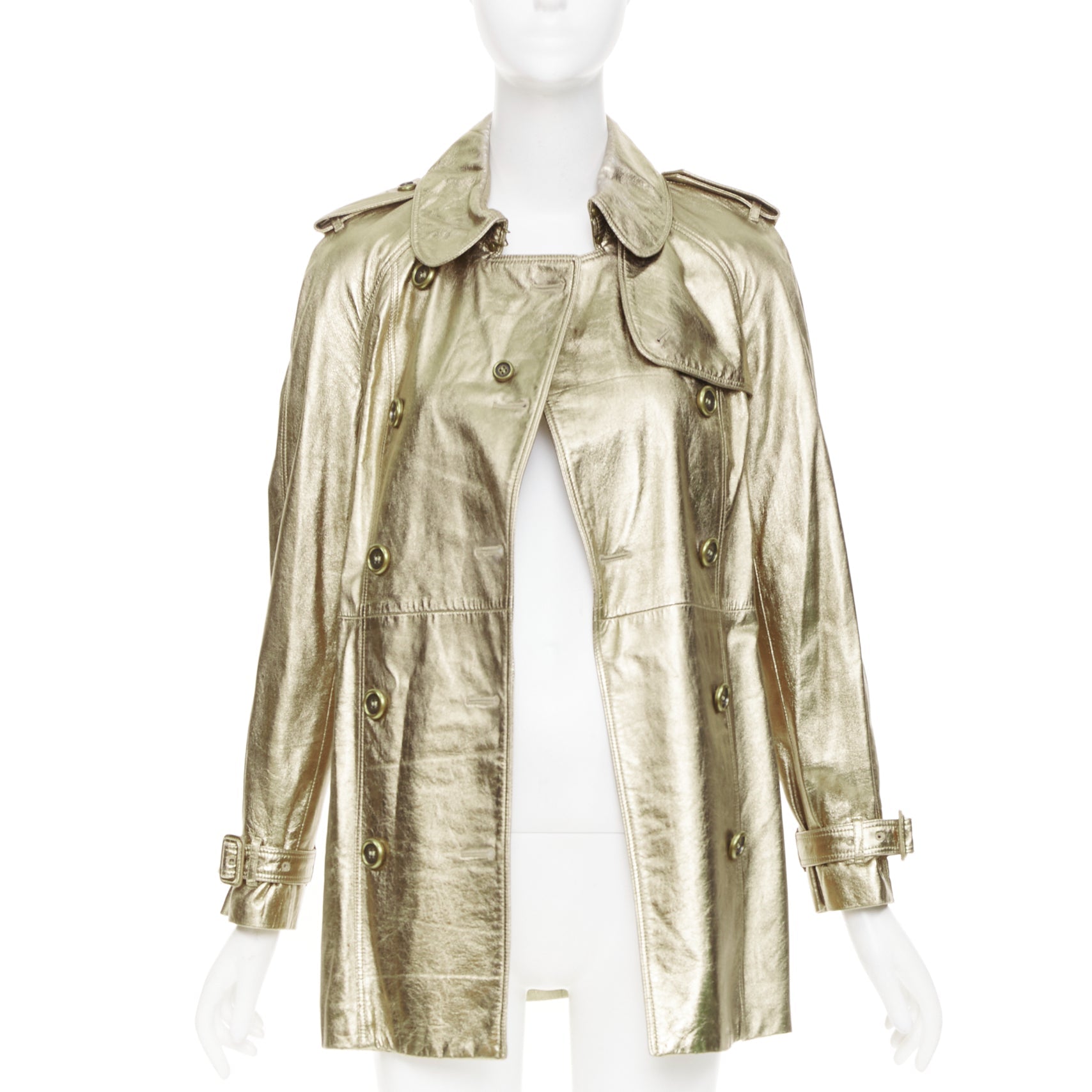 Women's Burberry metallic gold lambskin trench coat - Image 3