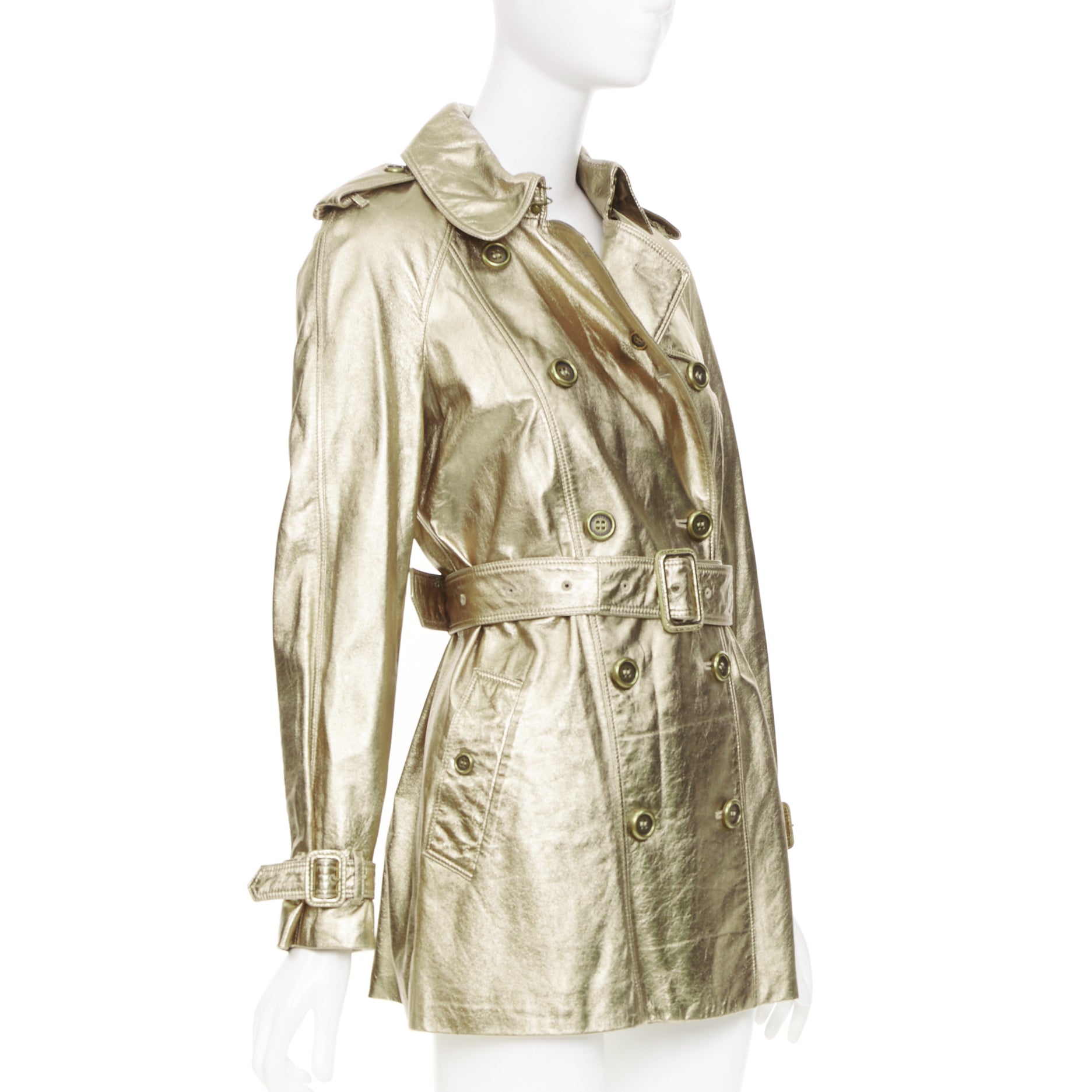 Women's Burberry metallic gold lambskin trench coat - Image 4