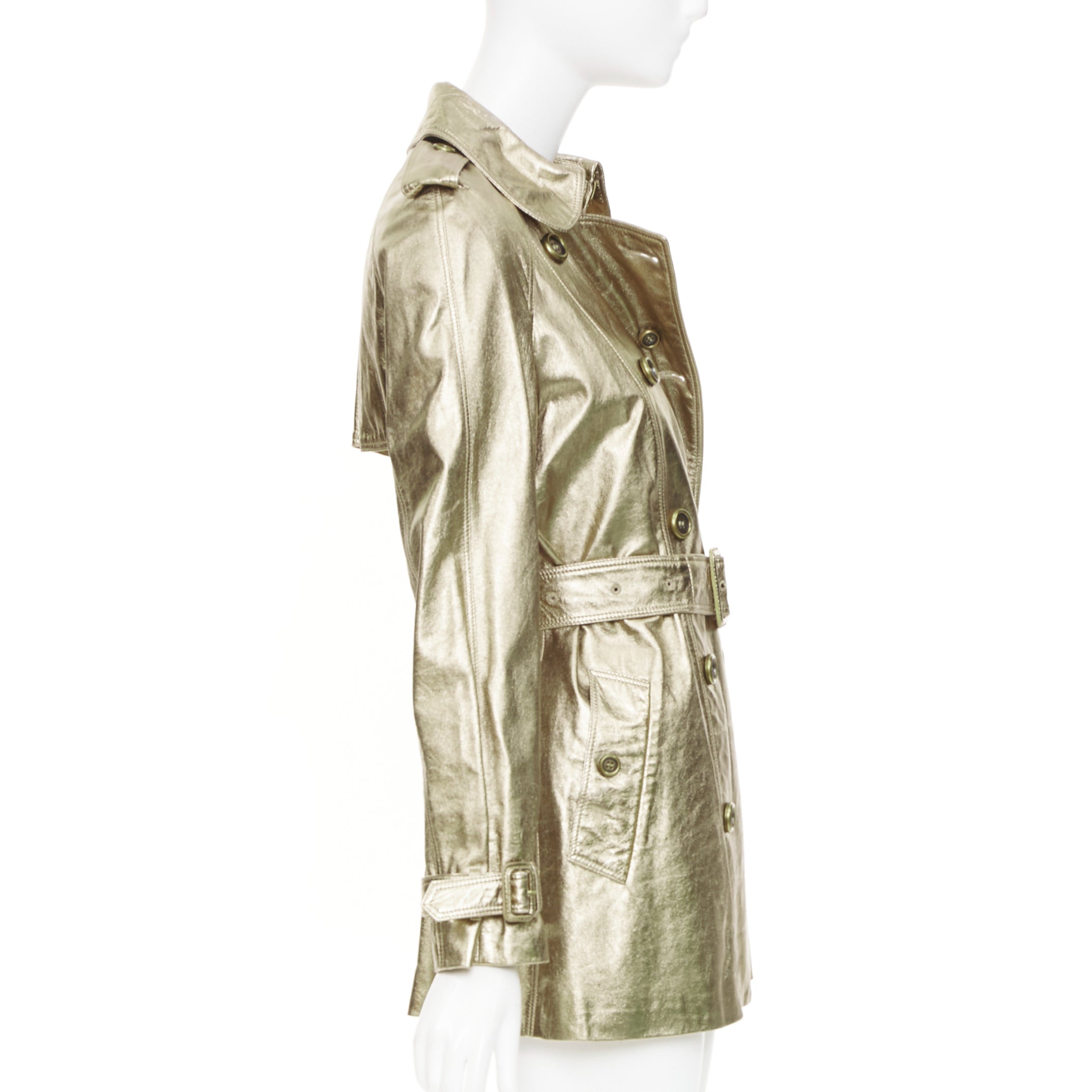 Women's Burberry metallic gold lambskin trench coat - Image 5