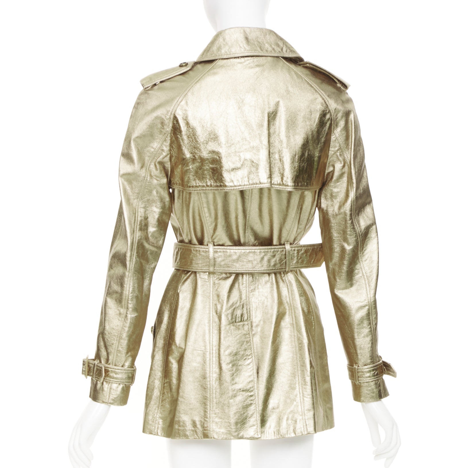 Women's Burberry metallic gold lambskin trench coat - Image 6