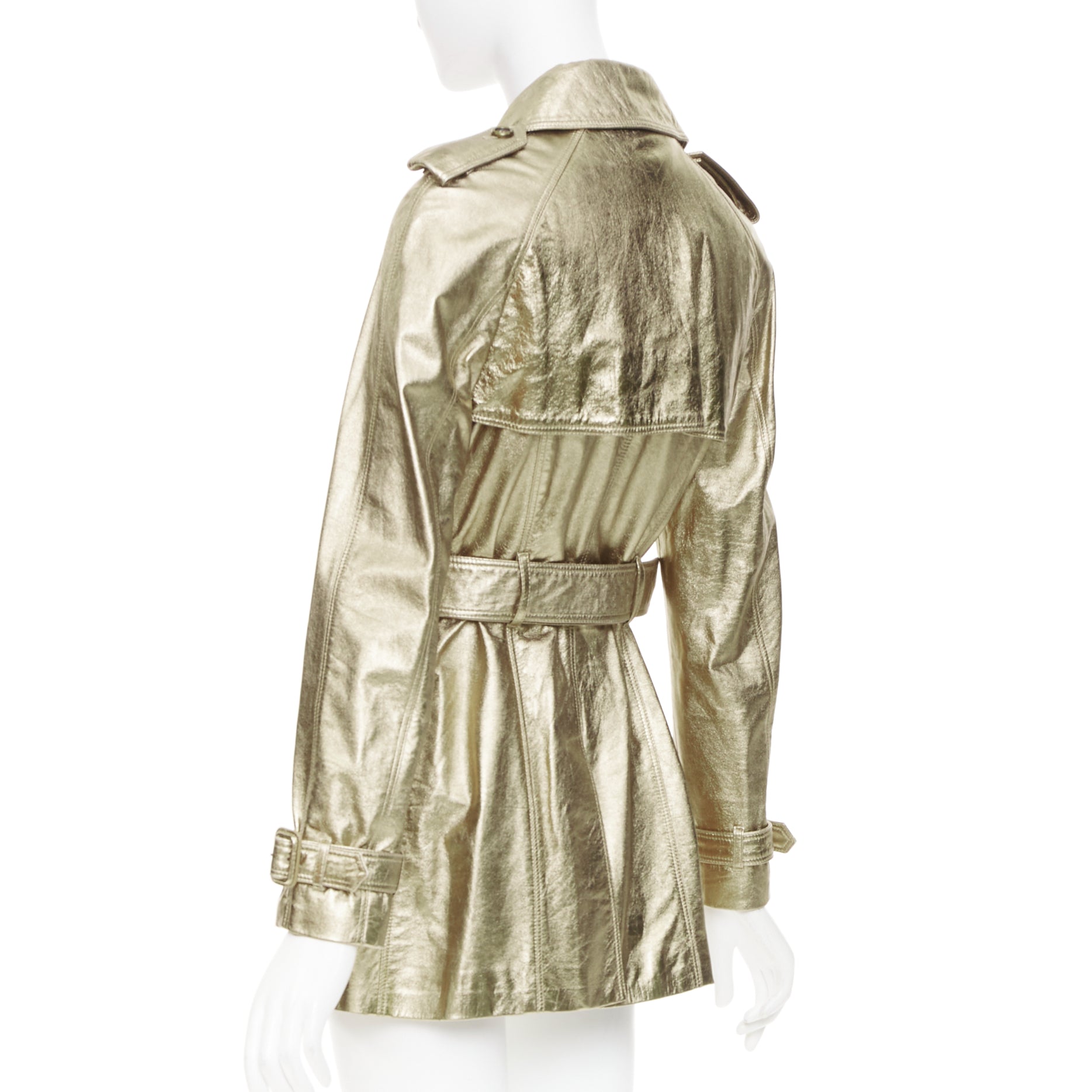 Women's Burberry metallic gold lambskin trench coat - Image 7