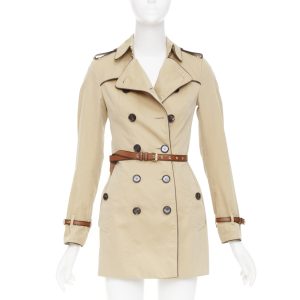 Women's Burberry leather piped belted short trench coat
