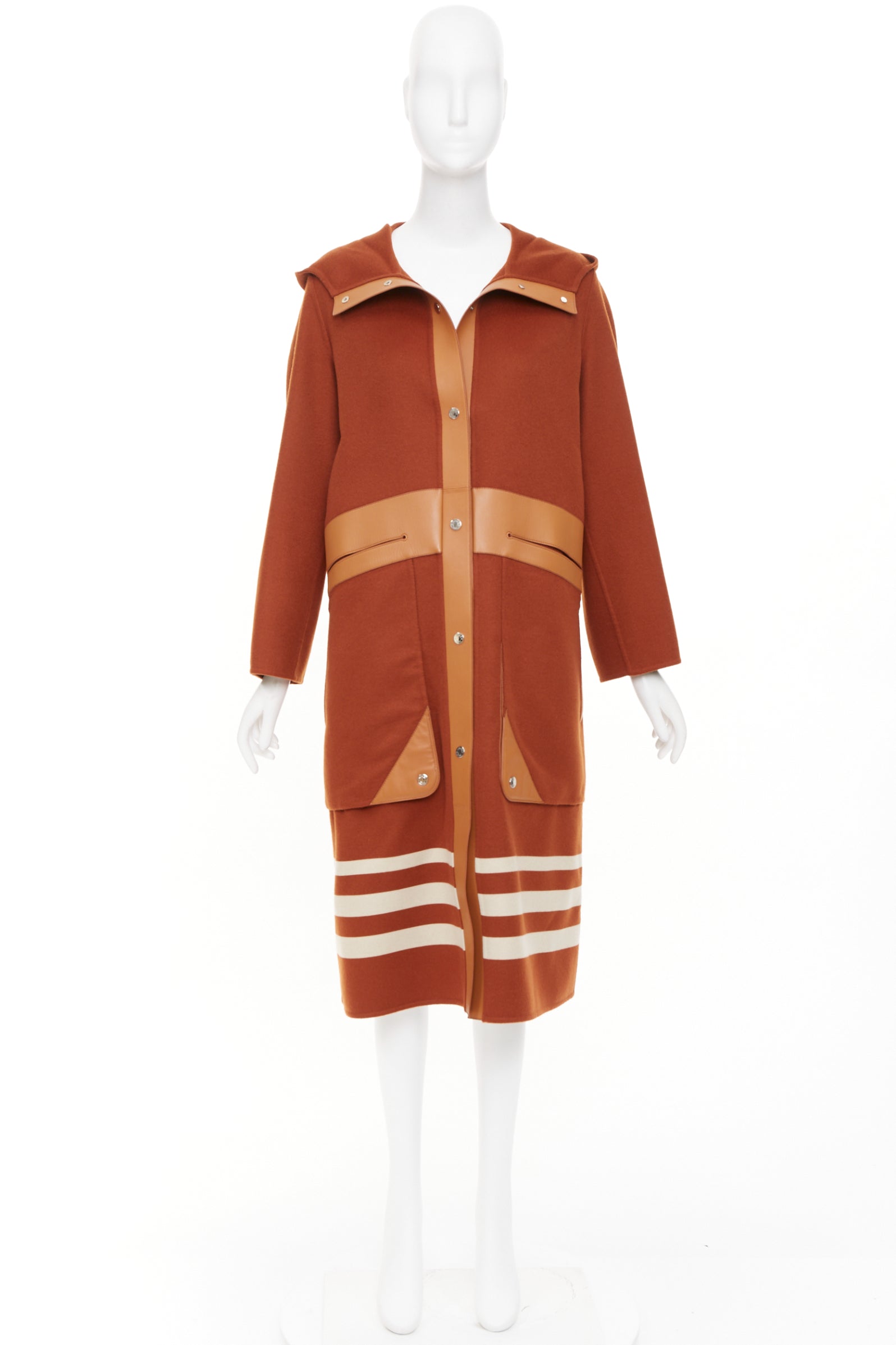 Women's Hermes lambskin panel cashmere striped coat - Image 10