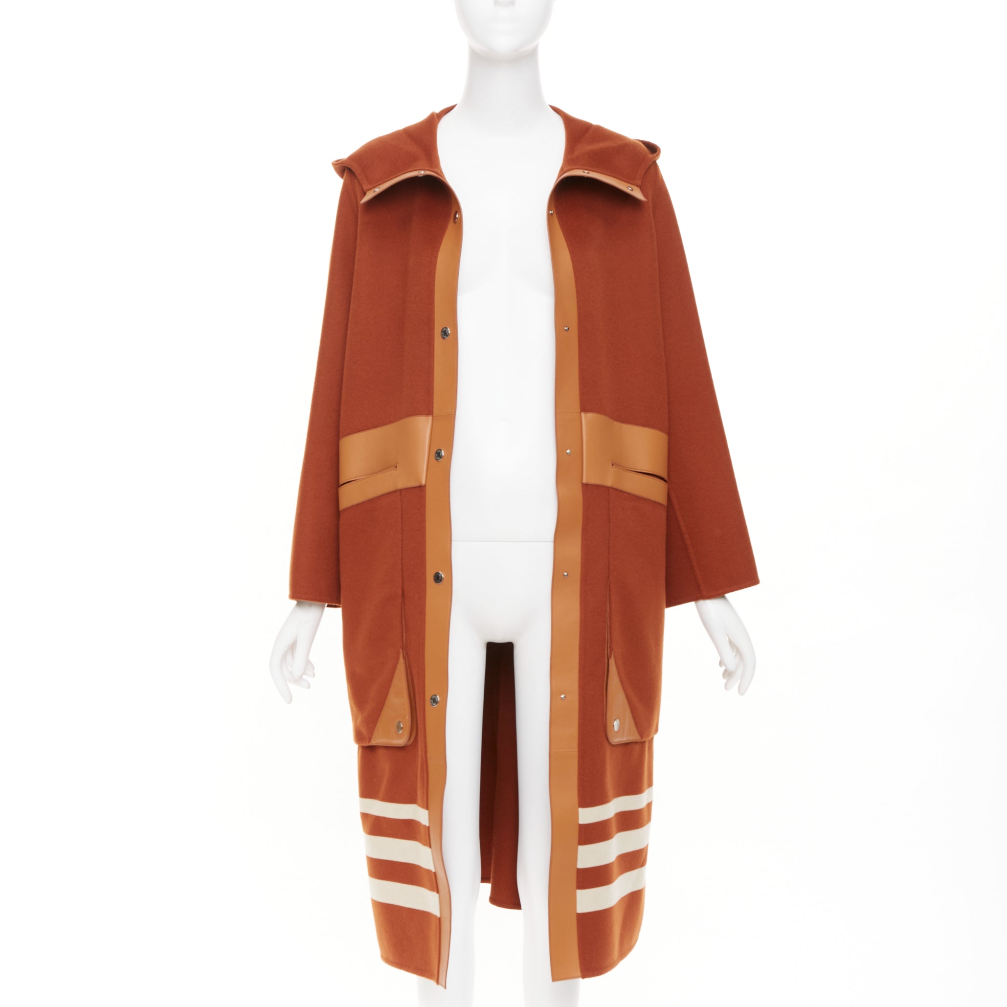 Women's Hermes lambskin panel cashmere striped coat - Image 3