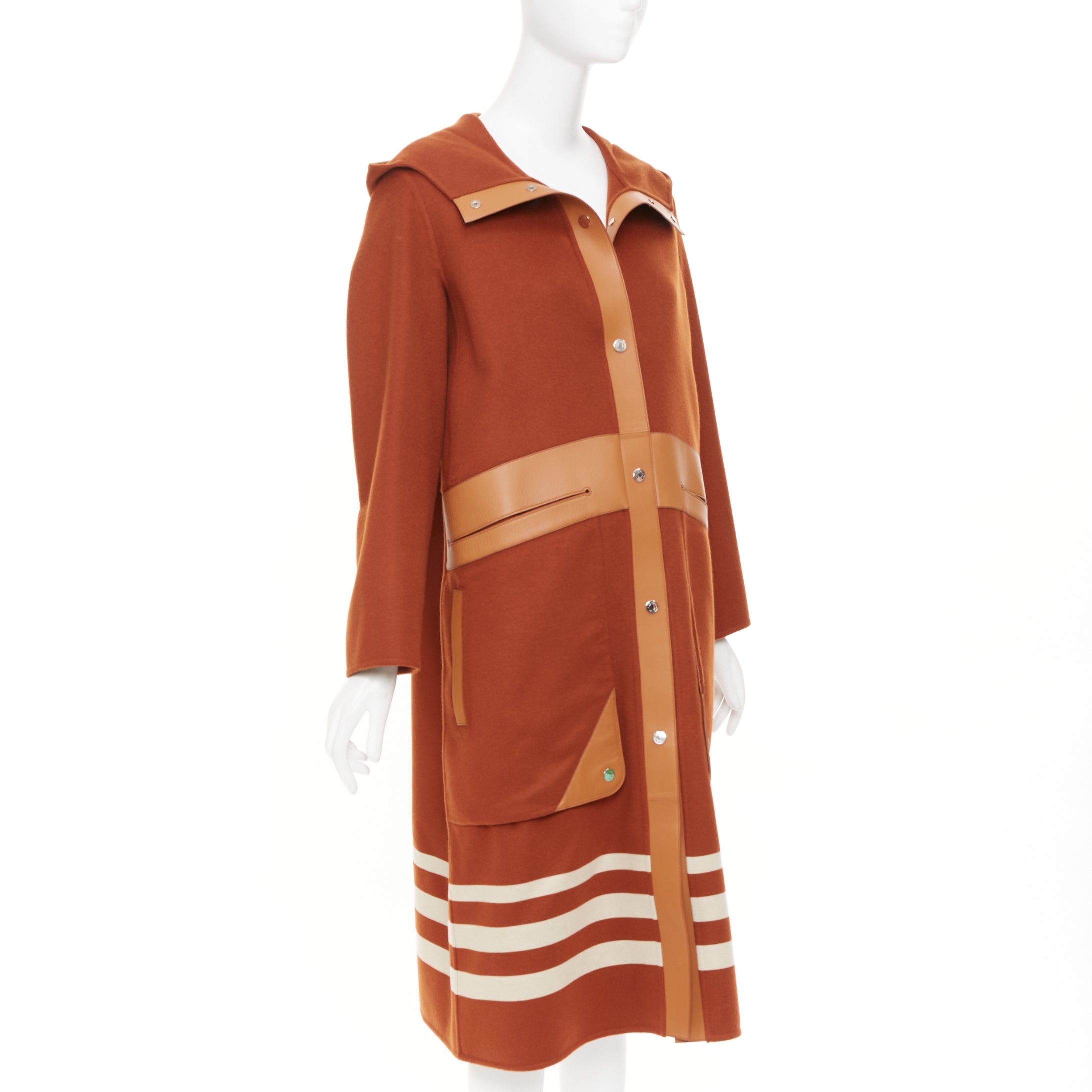 Women's Hermes lambskin panel cashmere striped coat - Image 4