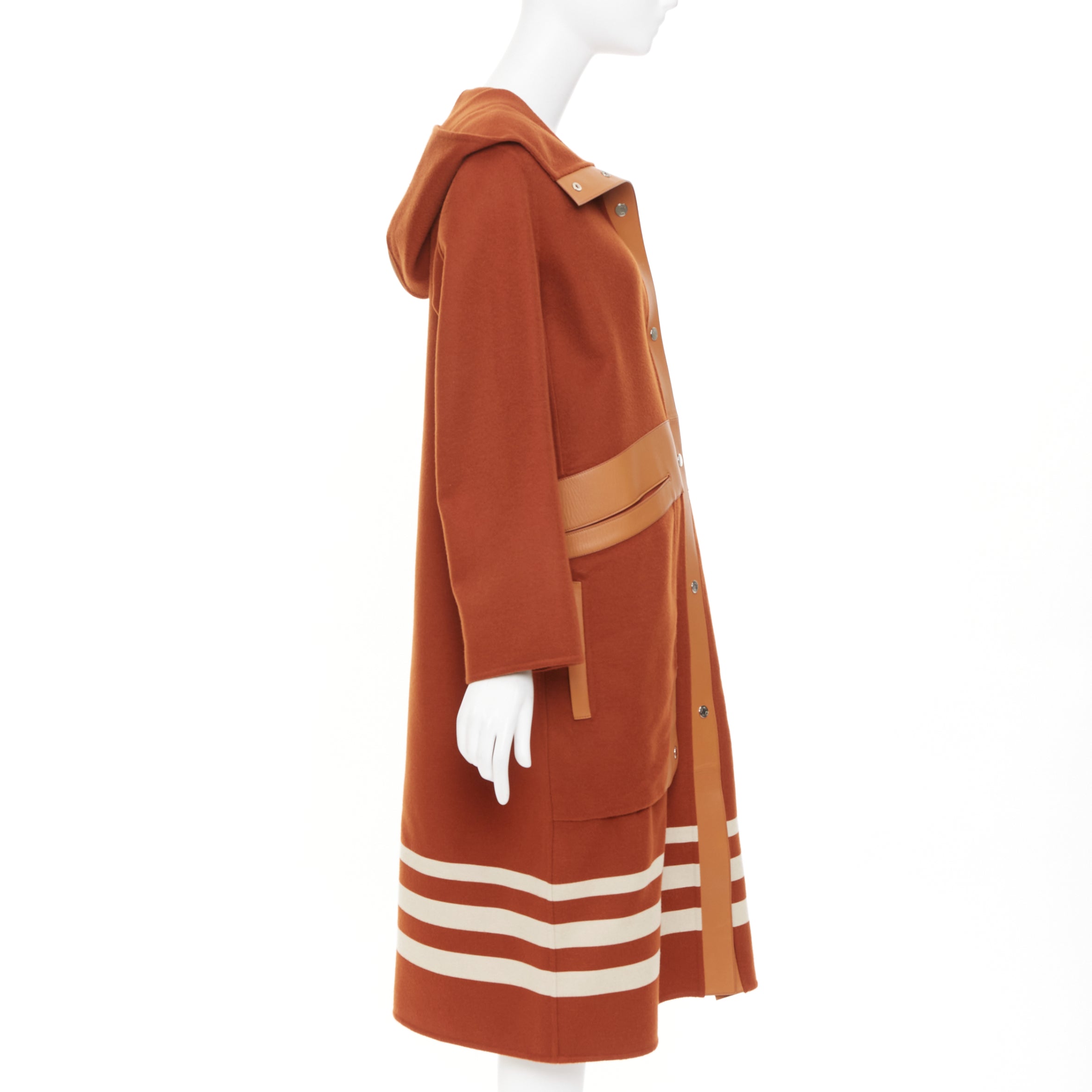 Women's Hermes lambskin panel cashmere striped coat - Image 5