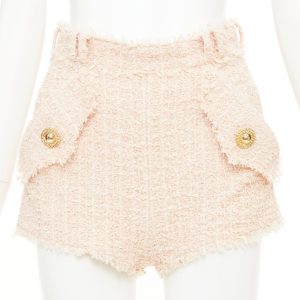 Women's Balmain fringe cotton tweed shorts