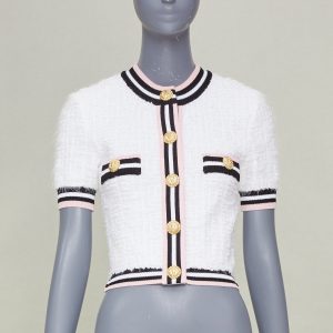 Women's Balmain maze knit striped border crop cardigan