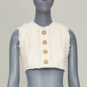 Women's Balmain fringe tweed sleeveless gilet vest