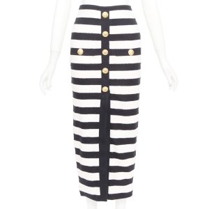 Women's Balmain stripe knit pencil midi skirt