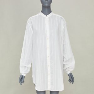 Women's Saint Laurent crinkled striped tonal white cotton shirt