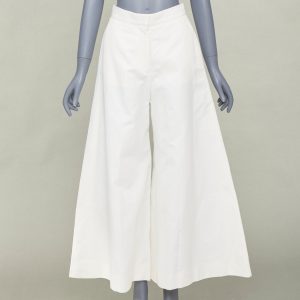 Women's Stella McCartney off white woven pleated wide leg culottes