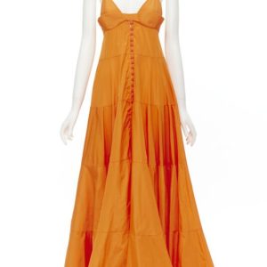 Women's Jacquemus orange long taffeta button front maxi dress gown