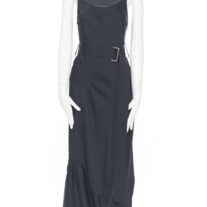 Women's Victoria Beckham black satin leather collar dress