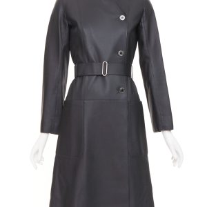 Women's Hermes deerskin asymmetric snap button belted leather coat