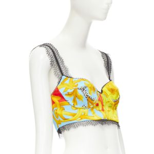 Women's Versace print lace boned bustier top