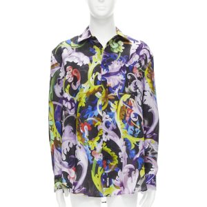 Men's Versace colorful baroque floral linen shirt