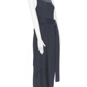 Women's Victoria Beckham black satin leather collar dress
