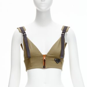 Women's Prada orange zip khaki green technical strap bra top