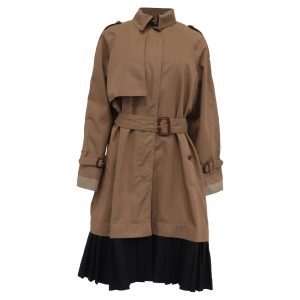 Women's Gucci Belted Layered Pleated Trench Coat in Brown Cotton