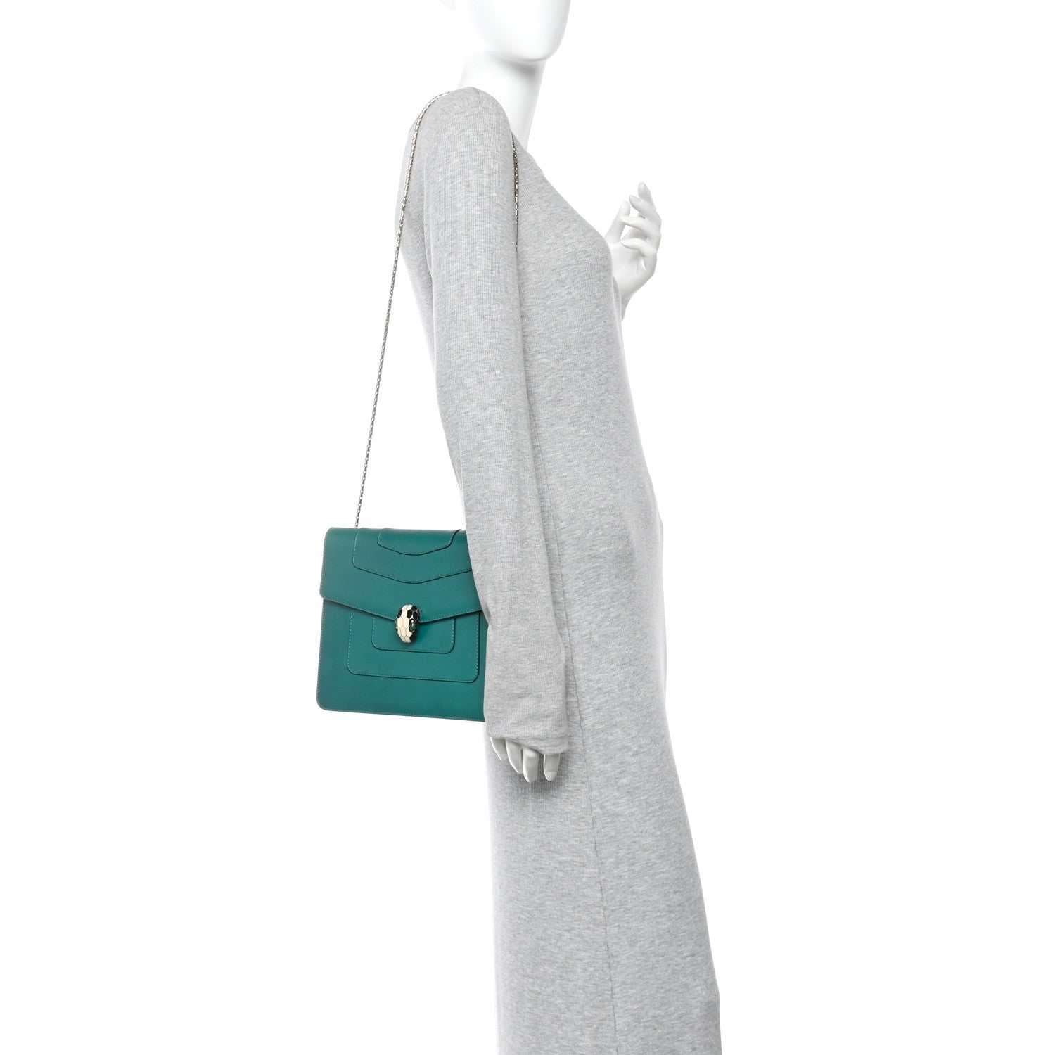 Calfskin Serpenti Forever Snake Strap Crossbody Bag Emerald Green - Image 2