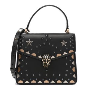 Calfskin Studded Serpenti Forever Top Handle Black