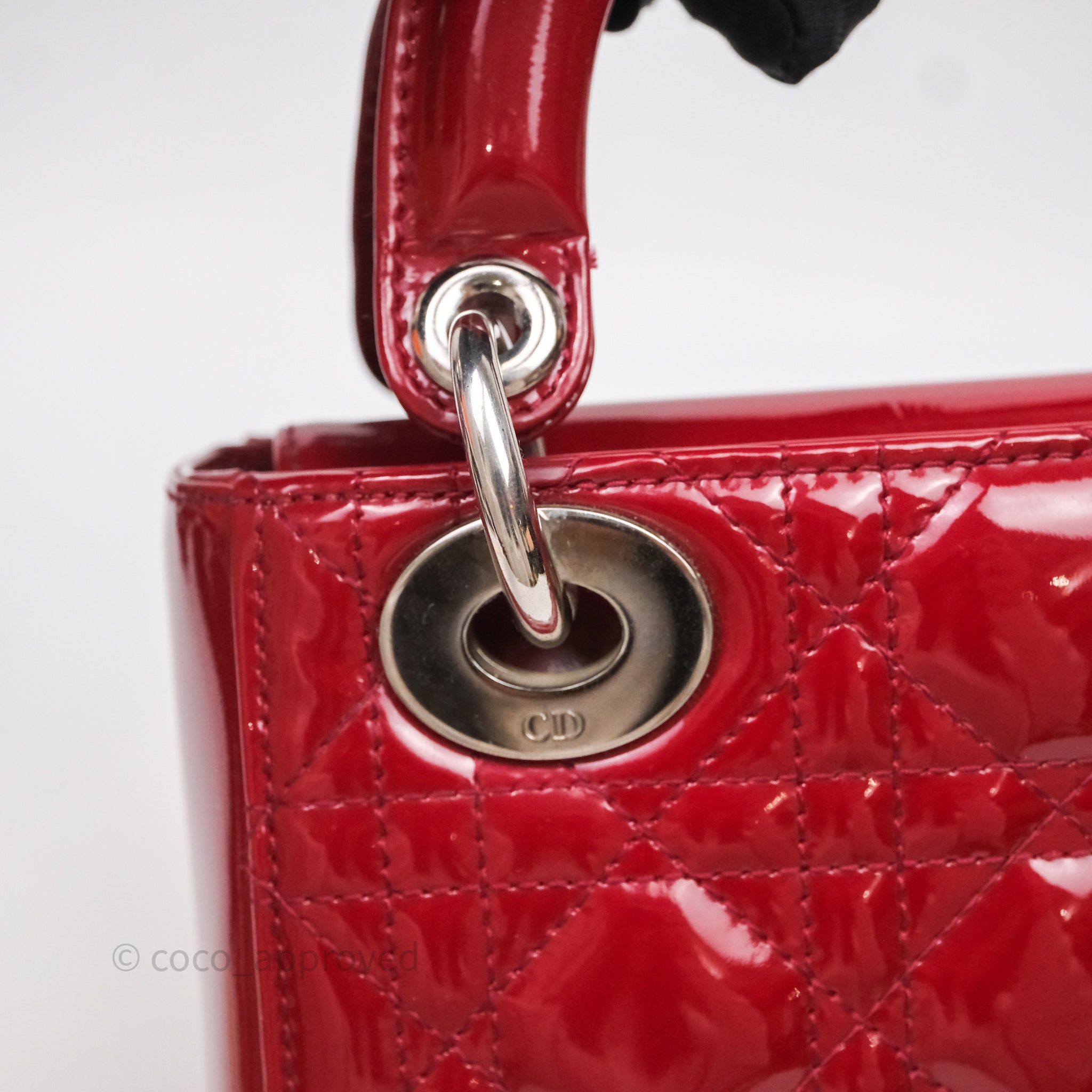 Christian Dior Mini Lady Dior Red Patent Cannage Silver Hardware - 图片 12