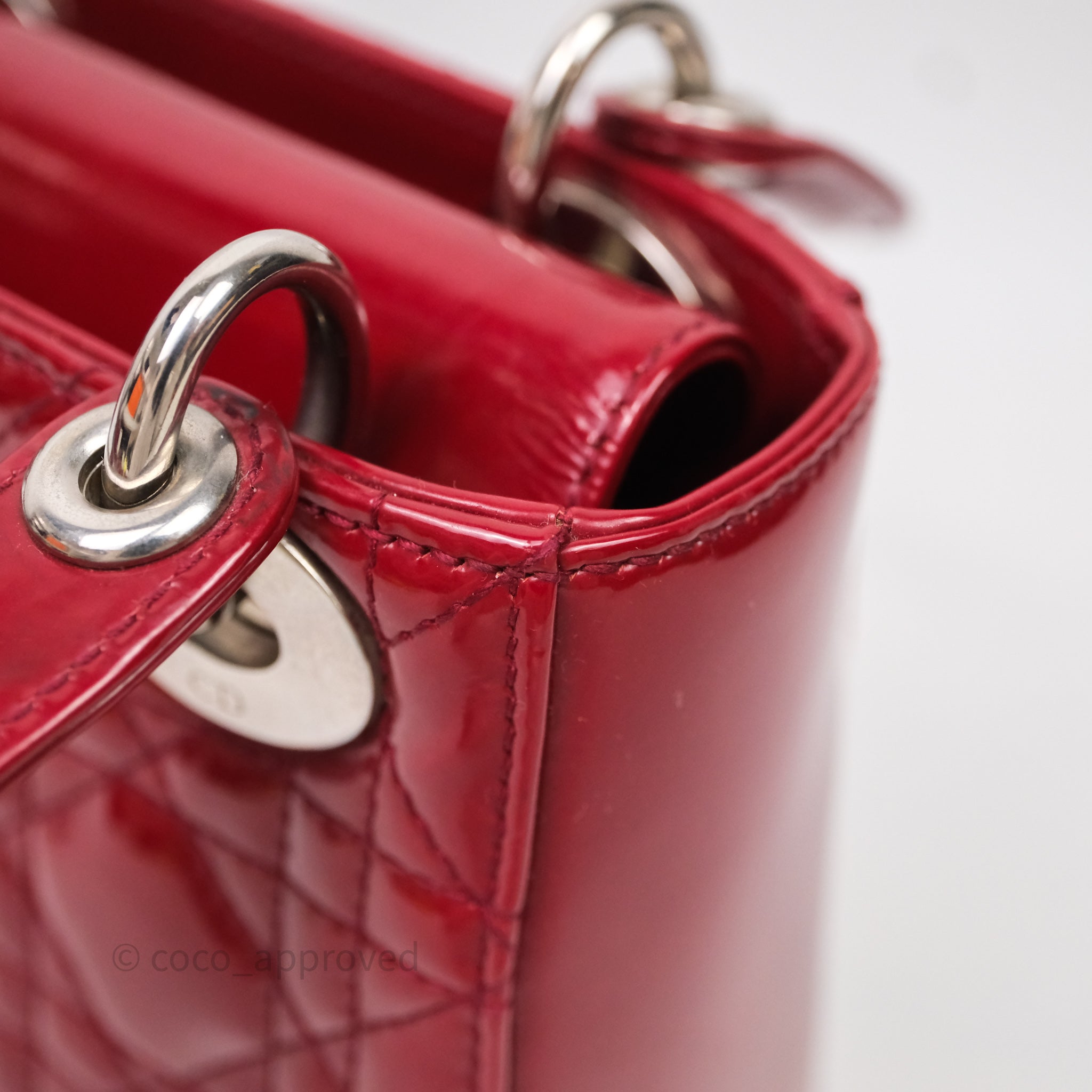 Christian Dior Mini Lady Dior Red Patent Cannage Silver Hardware - 图片 20