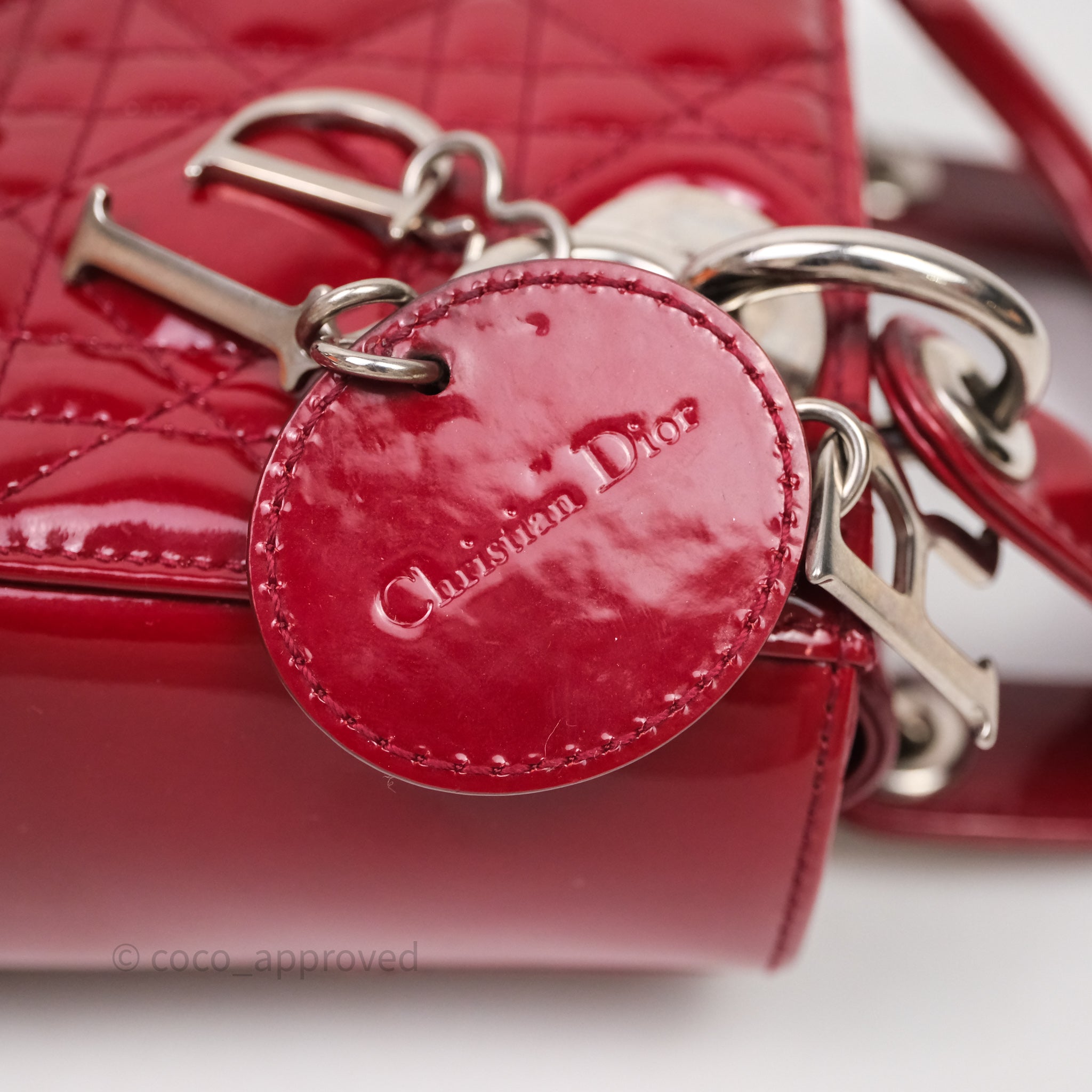 Christian Dior Mini Lady Dior Red Patent Cannage Silver Hardware - 图片 25